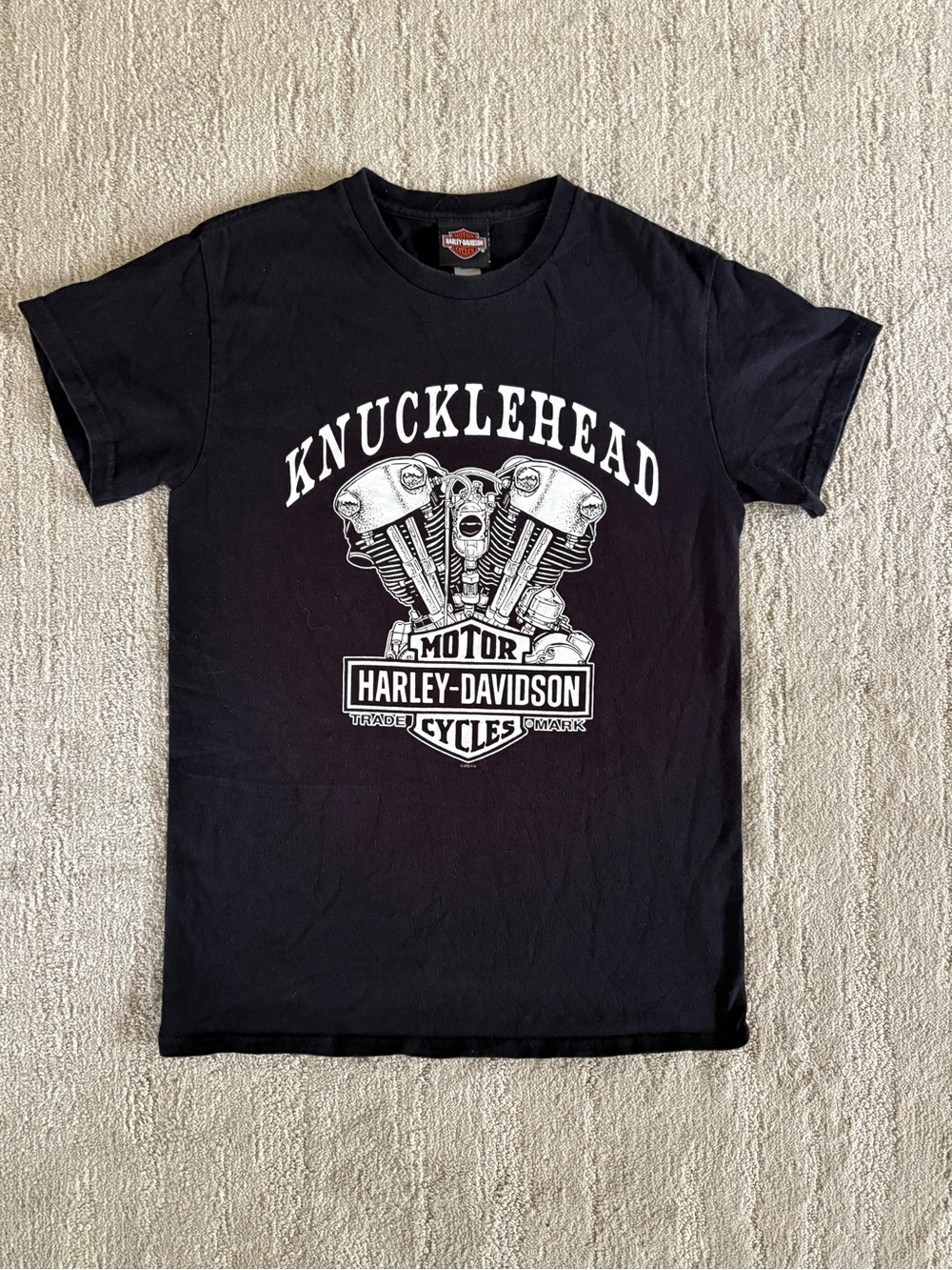 Harley Davidson Knucklehead Engine Graphic Tee Shirt Black Wisconsin Biker S